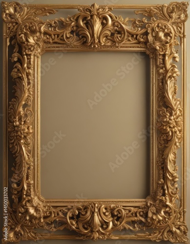 Elegant gold vintage frame with swirling baroque details , flourish, gilded