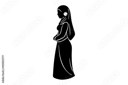 Minimalist silhouette of a muslim woman wearing a hijab on white, hijab, muslim, woman, silhouette, islam, islamic, modest, fashion, style, headscarf, female, girl, vector, design, illustration, arab
