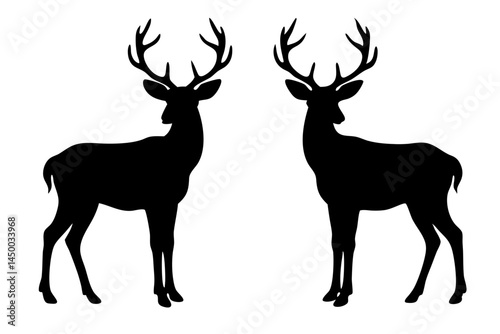 Two deer silhouettes standing side by side vector graphic element design, deer, silhouette, animal, wildlife, vector, nature, graphic, design, reindeer, illustration, mammal, standing, forest, wild