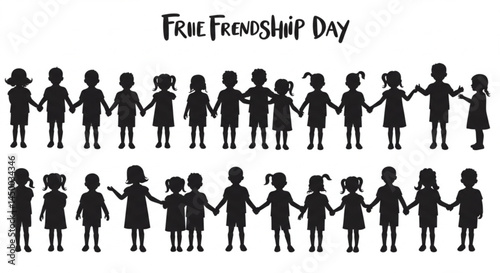 silhouette of children standing together friendship day theme