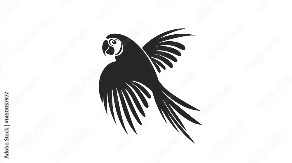 Obraz premium Flying parrot silhouette, graphic design, artistic, use in logo or branding