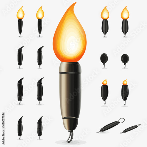 Minimal blowtorch icon sheet on white background  -  