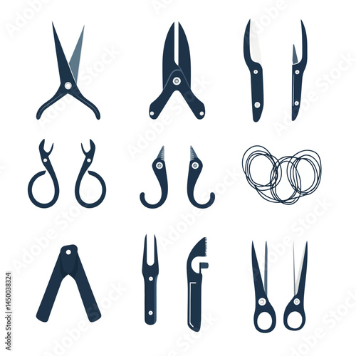 Minimal wire cutter icon sheet on white background  -  