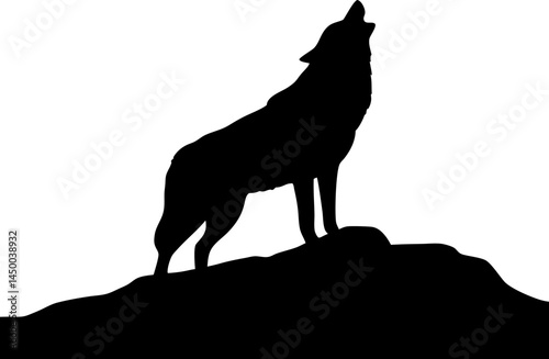 Silhouette of Howling Wolf on Hilltop | Stark Black and White Illustration