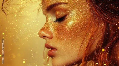 Otherworldly enchanter child close-up with swirling golden mist, hypnotic ethereal energy.