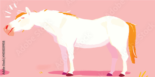 A whimsical depiction of a serene horse with flowing mane and a contented expression, captured in a delightful cartoon style.