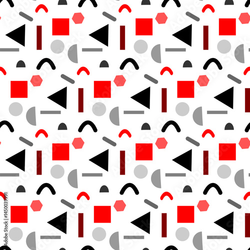 Mid-Century Geometric Shapes Seamless Monochrome Pattern
