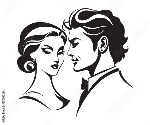 Silhouettes of a couple featuring both head and body outlines.