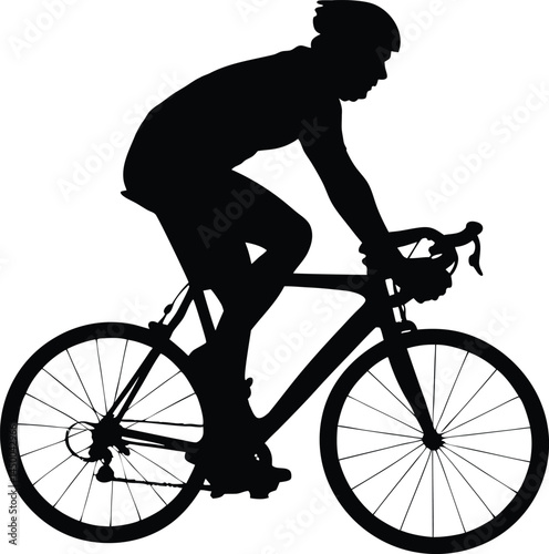 Silhouette of Cyclist in Racing Pose | Dynamic Black and White Illustration