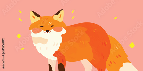 A cute and cheerful fox illustration with vibrant orange fur, rosy cheeks, and a playful expression, radiating warmth and positivity.
