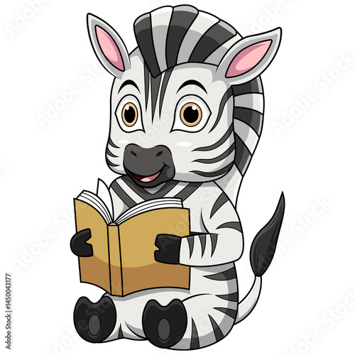 Cartoon Zebra Reading a Book