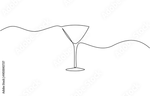 Сontinuous one line drawing of cocktail drink, Continuous one line drawing of cocktail martini glass. Continuous line draw of alcoholic drink vector.