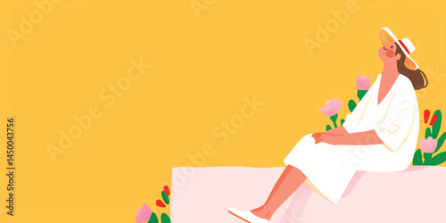 A woman finds serenity in a sun-drenched moment, basking in the warmth of the day while enveloped in the joy of leisure.