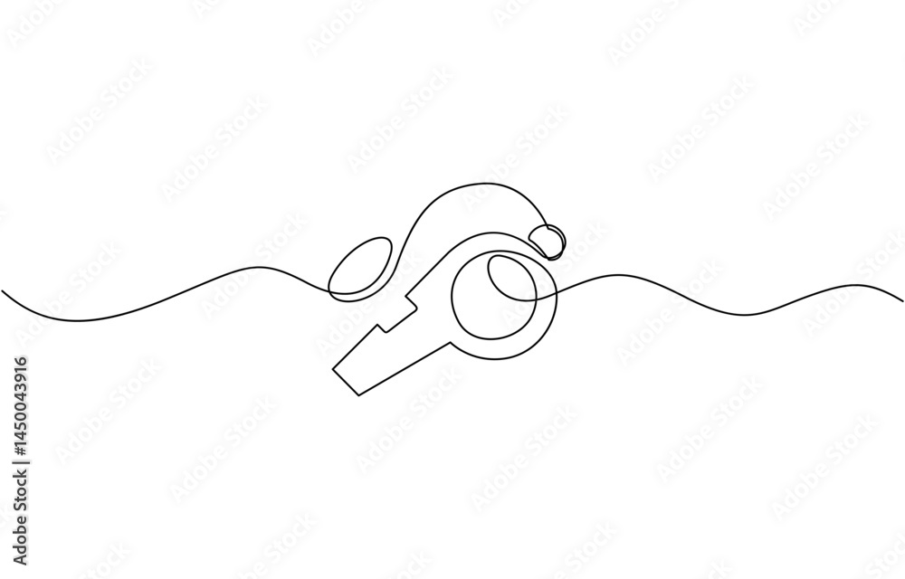 Obraz premium Continuous one line drawing of sport whistle icon, Sports whistle one line art. Continuous line drawing of sport, A minimalist line drawing of a whistle on a clean white background.