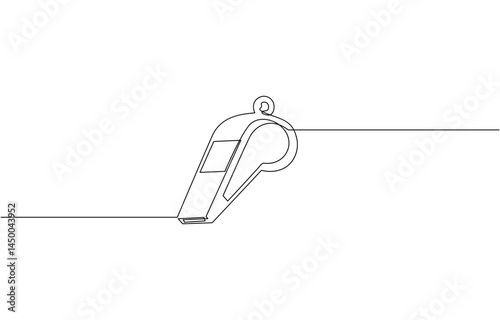 Continuous one line drawing of sport whistle icon, Sports whistle one line art. Continuous line drawing of sport, A minimalist line drawing of a whistle on a clean white background.