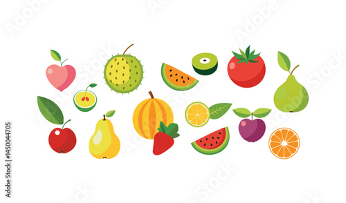 Collection of colorful flat style fruit illustrations
