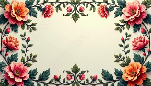 Intricate floral damask design in muted tones, beige, pattern