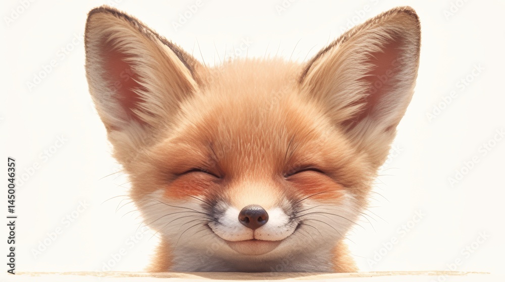 Obraz premium A very cute baby fox face with closed eyes and smiling, looking happy