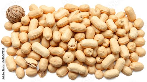 Peanuts Peanut groundnut goober pea nut seed fruit vegetable kernel, many angles view side top pile, basket, with hull shell, pieces isolated on transparent cutout PNG. Mockup template for design