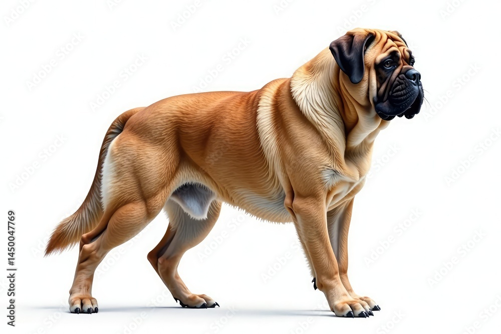 Fototapeta premium Majestic mastiff, powerful stance, white background, stock photo, wallpaper