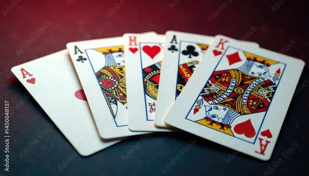 Playing cards arranged in a royal flush sequence , arrangement, poker Playing cards arranged in a royal flush sequence , arrangement, poker