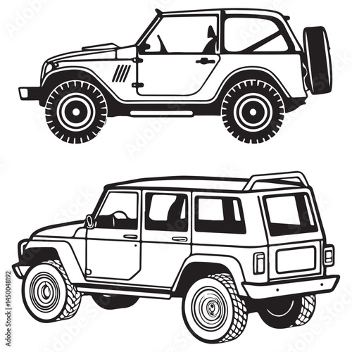 Vehicle elevation and top view vector flat illustration collection ideal for architectural design vector