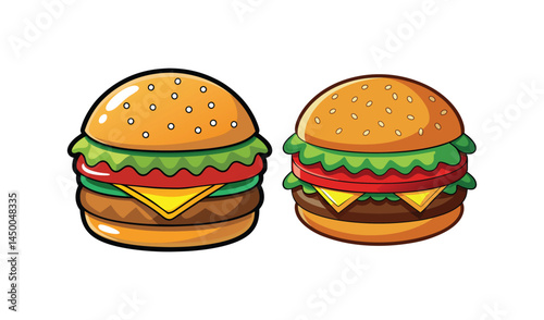 Two cartoon burgers illustration fast food menu design