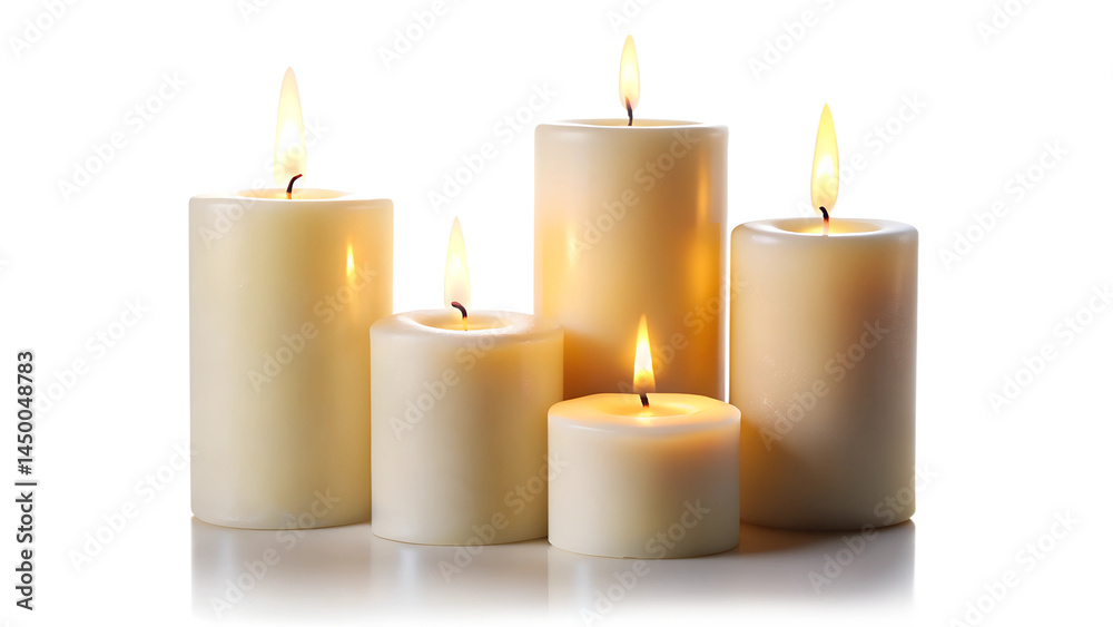 Set of pillar candles with flames Set of pillar candles with flames