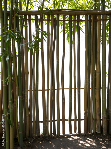 A bamboo fence against a transparent background with a path for isolation.