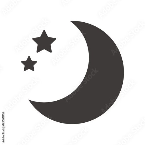 シンプルな月と星のシルエットベクターイラスト：晴れの夜 - Simple Moon and Stars Vector Silhouette Illustration: Clear Night	
