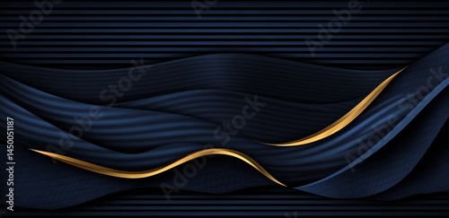Dark navy blue and gold abstract background with flowing lines