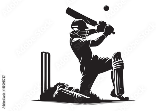 Silhouettes of cricket player batsman logo vector silhouette, playing cricket logo icon design vector, cricket player logo playing short, silhouette of cricket player on isolated white background.	
