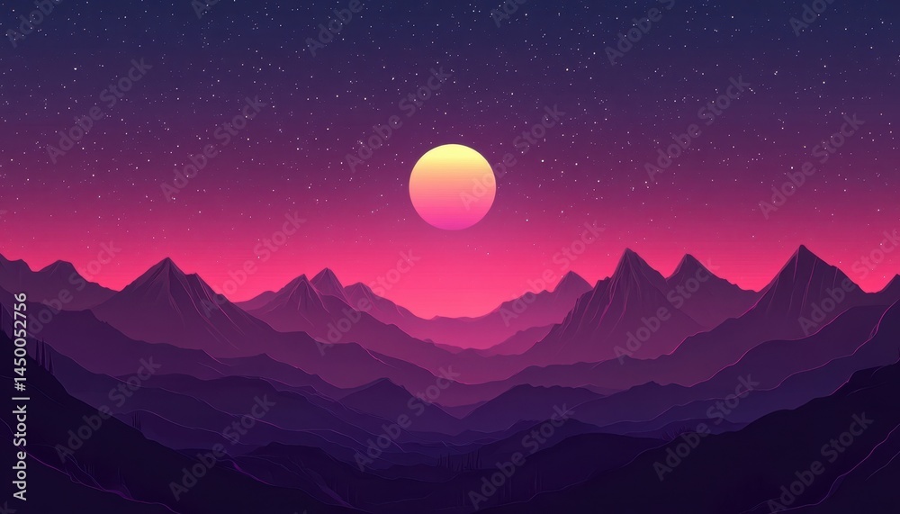Fototapeta premium Mountain range at twilight under a vibrant sunset