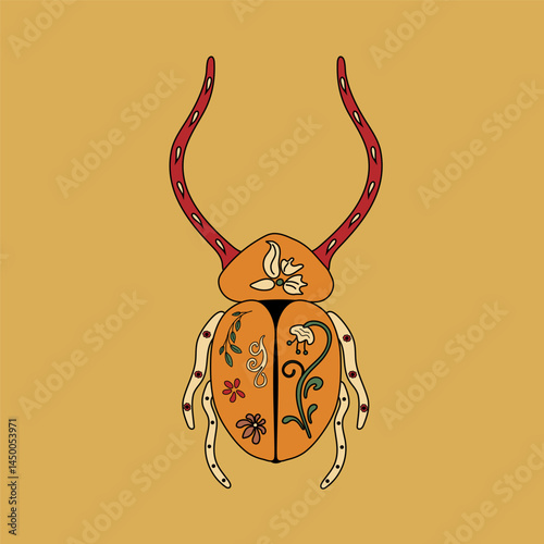 Folk Art Alebrije Beetle with Vivid Colors and Patterns, Inspired by Mexican Handcrafted Decorative Tradition