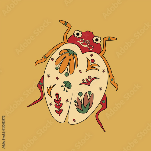 Colorful Mexican Alebrije Beetle with Intricate Folk Art Patterns, Inspired by Traditional Handcrafted Decorative Style