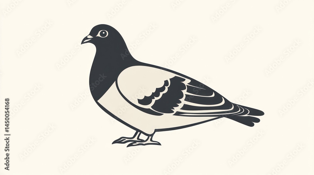 Side view of a pigeon, graphic design, no background elements Side view of a pigeon, graphic design, no background elements