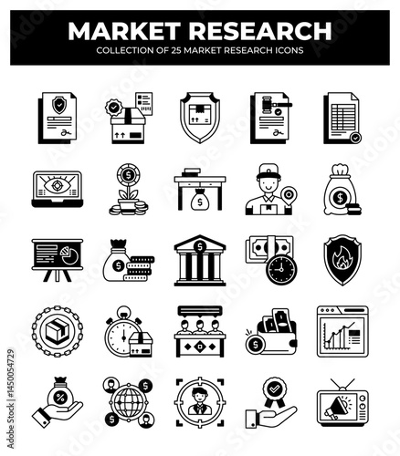 Market Research Icons: 25 Essential Icons for Business Strategy and Analysis