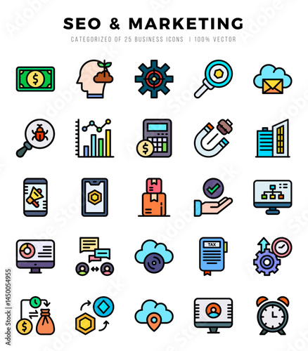 Fotografija icons set. Market & Economy for web. app. vector illustration.