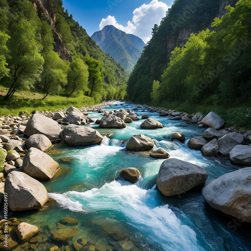mountain river flowing among the rocks