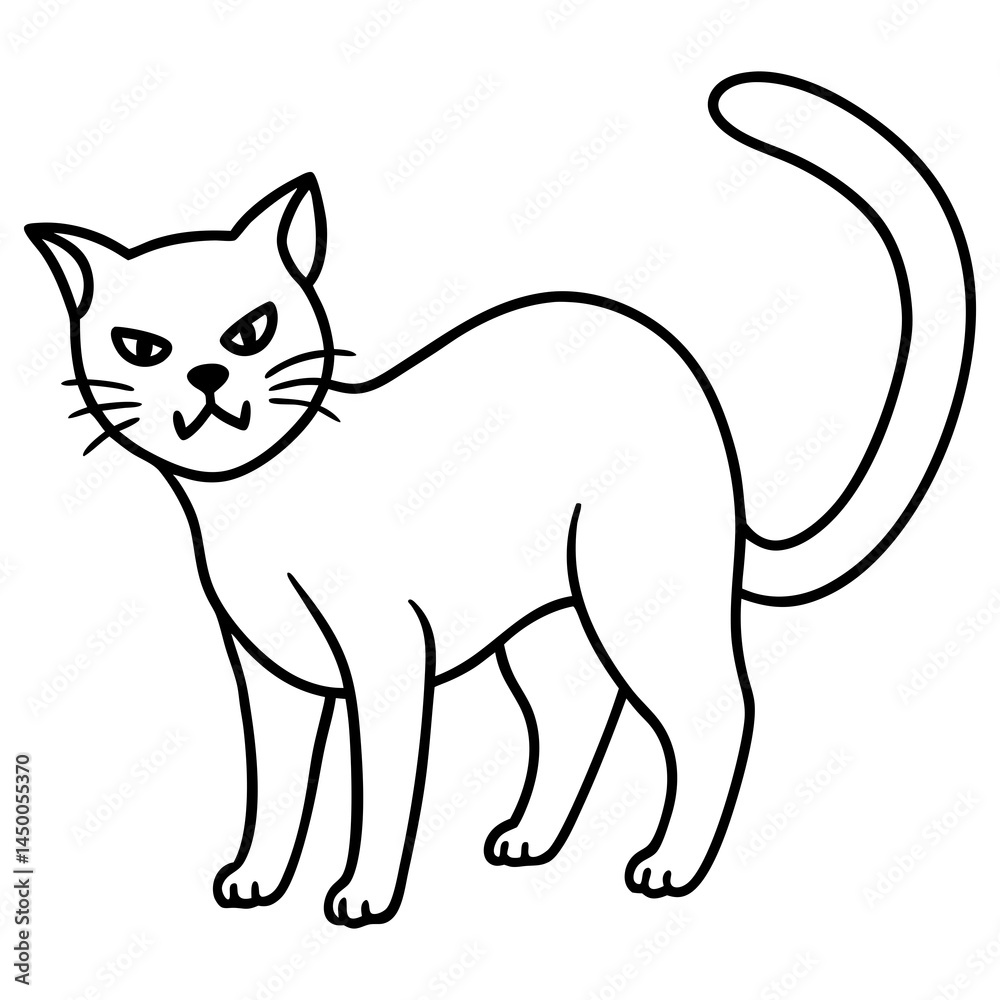 Fototapeta premium Angry Cat with Arched Back Expressive Line Art