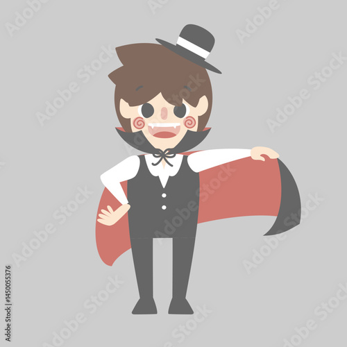 happy halloween holiday festival with boy wearing vampire dracula costume, flat vector illustration cartoon character design