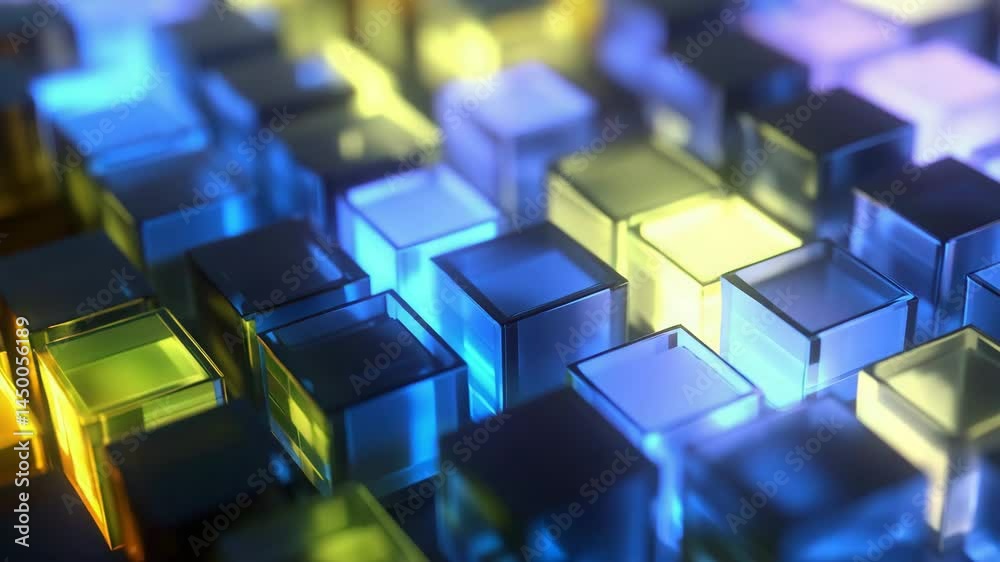 abstract background of blue cubes, yellow, square abstract background of blue cubes, yellow, square