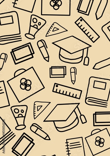 seamless pattern with a sketch of school, office accessories