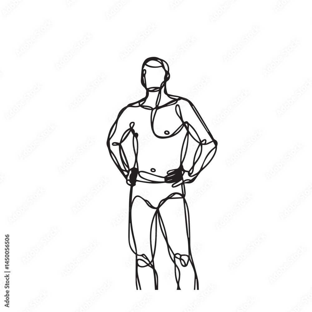 Relaxed standing man sketch – standing man silhouette – standing man vector – standing man doodle – standing pose illustration – standing man line art

