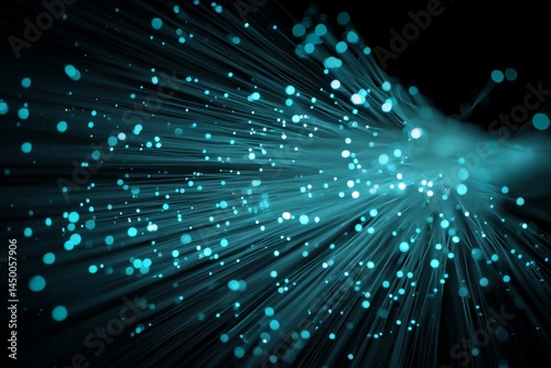 Blue fiber optic cables radiate, forming an abstract and technological background.