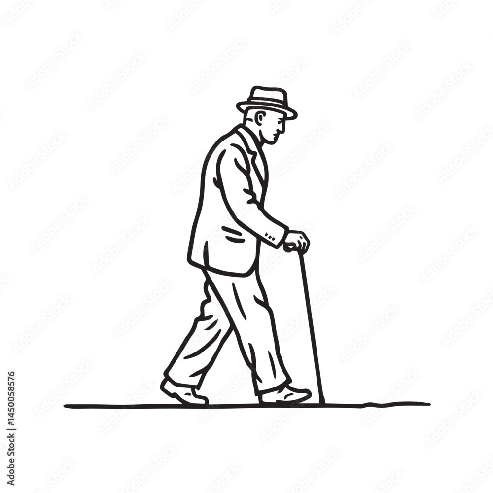 Fototapeta premium Man in stride vector artwork – walking man silhouette – walking man vector – walking man doodle – walk illustration – walking man line art