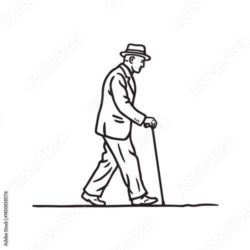 Man in stride vector artwork – walking man silhouette – walking man vector – walking man doodle – walk illustration – walking man line art


