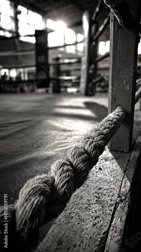 Boxing ring ropes in gym