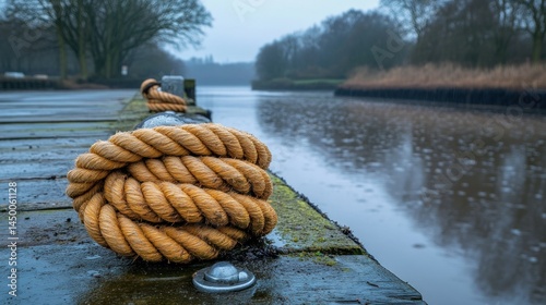 Rainy dockside mooring detail