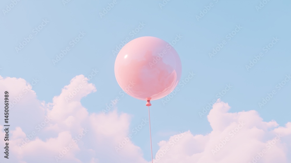 Obraz premium A vibrant pink balloon floats gracefully in a clear blue sky.